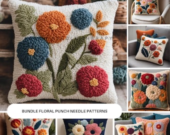 DIY  Floral Throw Pillow Case Punch Needle Pattern, Cushion Cover Craft, Hand Tufted Embroidery Scenery Template, Needlepoint Cross Stitch
