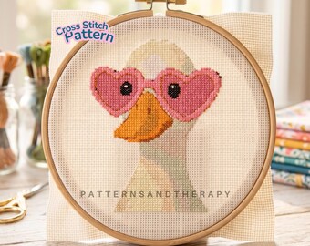 Funny Duck Cross Stitch Chart Pattern: Striped Animal Portrait Motif PDF Template