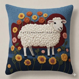 Schapenmotief punchnaald borduurpatroon, kussensloop, handgetuft borduursjabloon, DIY cadeau kussenhoes, woondecoratie handwerk