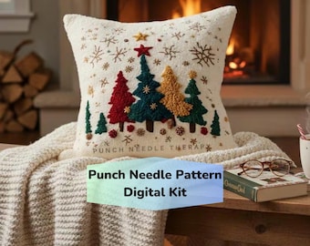 Christmas Punch Needle Pillow Case Pattern: Holiday Relax and Create Craft Digital Kit