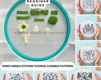 Punch Needle Kit, Beginner Hand Tufted Embroidery Tutorial Guide, Learn How to Punch Needle Stitch, DIY Mug Rug Coaster Pattern Template