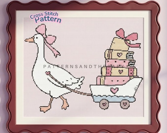 Bookish Goose Cross Stitch Chart Pattern: Book Lover Motif PDF Template