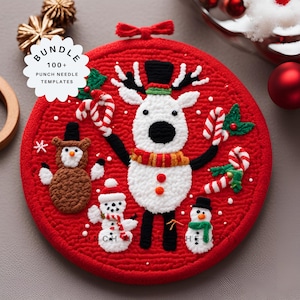 Christmas Drink Coaster Mug Rug Punch Needle Pattern, Holiday Crewelwork Cross Stitch Art, Needlepoint DIY Ornament, Noel DIY Gift for Her