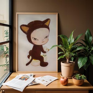 8K UHD Yoshitomo Nara poster Harmless kitty Yoshitomo Nara Print  Cosmic Girl Guitar Girl Yayoi Kusama Print Poster wabi sabi Japandi