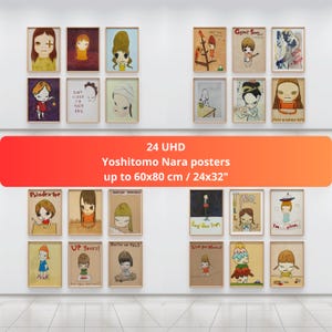 8K UHD Set of 24 Yoshitomo Nara posters Cosmic Girl Eyes Open Closed Yoshitomo Nara Print Guitar Girl Yayoi Kusama Poster wabi sabi Japandi