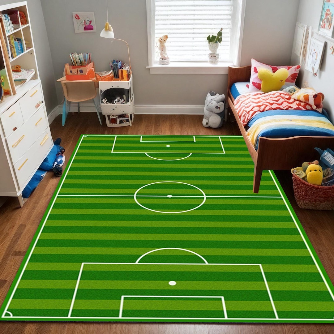 Football Rug, Soccer Field Area Rug, Washable Football, Soccer Field ...