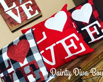 Pillow Cover, Valentine Gift, Love Pillow, Pillow Case ONLY, Throw Pillow, Decorative Pillow, Buffalo Plaid, Red Pillow, Home Decor, Valenti