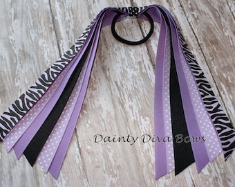 Pony Tail Cheer Softball Streamer Lavender Zebra and Polka Dots