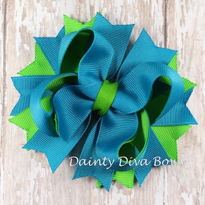 Turquoise Hair Bow, Boutique Hair Bow, Turquoise Lime, Girls Hair Bow, Toddler Hair Bow, Baby Hair Bow, Turquoise Bow, Hairbow, Blue Green