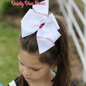 Baseball Bow, Baseball Hair Bow, Summer Bow, Toddler Bow, Bow for Baseball, Baseball Theme Bow, Red and White Bow