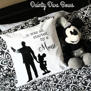 Disney Pillow, Mickey and Walt, Christmas Gift, White and Black, Disney Gift, Pillow Cover ONLY, Walt Disney Decor, Mickey Pillow Cover