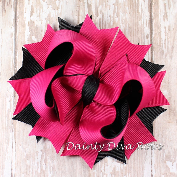 Hair Bow, Hot Pink and Black Bow, Boutique Hair Bow, Hot Pink Black, Girls Hair Bow, Toddler Hair Bow, Baby Hair Bow, Hairbow