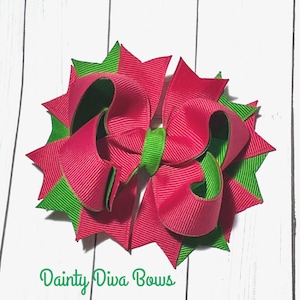 Hair Bow, Hot Pink and Apple Green, Boutique Hair Bow, Hot Pink Green, Girls Hair Bow, Toddler Hair Bow, Baby Hair Bow, Hairbow