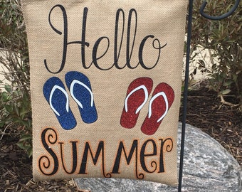 Burlap Garden Flag, Summer Garden Flag, Summer Flag, Burlap Flag, Hello Summer, Garden Flag, Yard Art, New Home Gift, Summer Gift