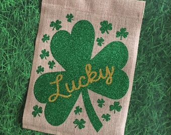 Lucky Shamrock Garden Flag, Shamrock Flag, St Patricks Day, Irish, Irish Decor, St Patricks Day Decor, Shamrock Decor, Lucky Decor
