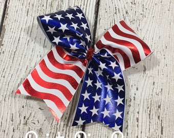 4th of July, Large Flag Cheer Bow, Red White and Blue Bow, Patriotic, Cheerleading, Cheerleading Hair Bow, US Flag Bow, Cheerleading Hairbow