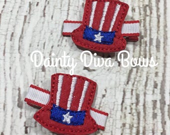 Patriotic Clip, Uncle Sam, Patriotic Hair Clip, Toddler Clip, Clippie, Infant Clip, No Slip, Hair Bow, Red White Blue, July 4th, 4th of July