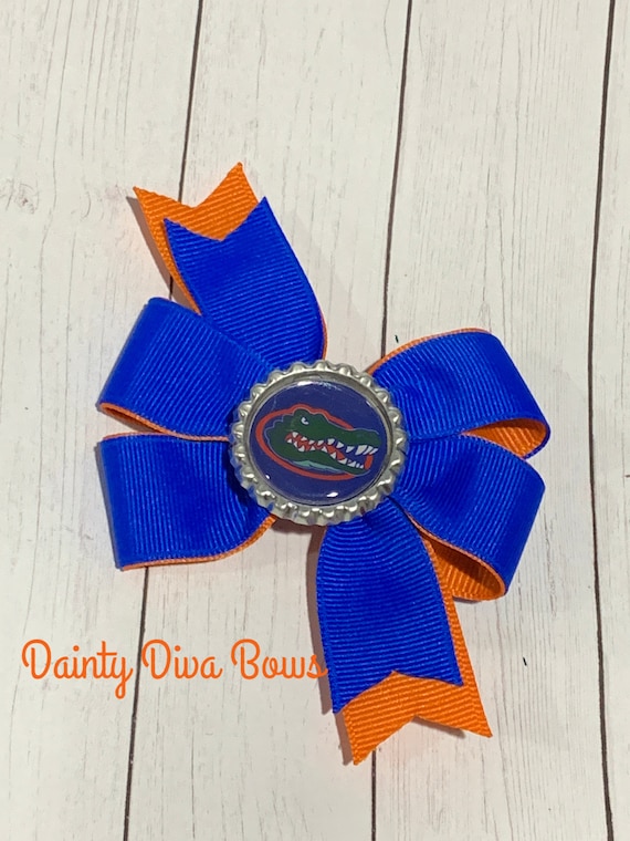 Florida Gators Hair Bow, Blue and Orange, Football Hair Bow 