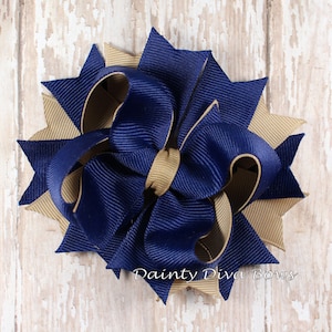 Navy Hair Bow - Back to School Bow - School Uniform Bow - Navy and Khaki