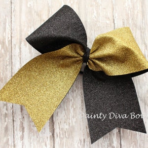Large Glitter Cheer Bow, Sparkle Bow, Gold and Black, Cheerleading Bow, Cheerleading Hair Bow, Cheer Gift, Glitter Bow, Cheerleading Hairbow