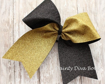 Large Glitter Cheer Bow, Sparkle Bow, Gold and Black, Cheerleading Bow, Cheerleading Hair Bow, Cheer Gift, Glitter Bow, Cheerleading Hairbow