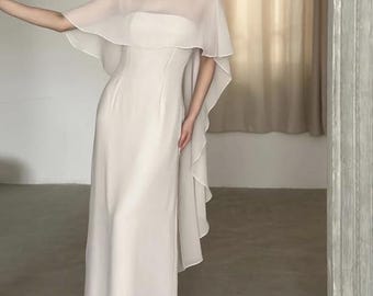 Benutzerdefinierte Seide Slip Cape Maxi Kleid, langes Brautjungfer Kleid, Hochzeitsgast Kleid, Geburtstagsfeier Kleid, elegantes Abendkleid, Hochzeitsgeschenk Kleid