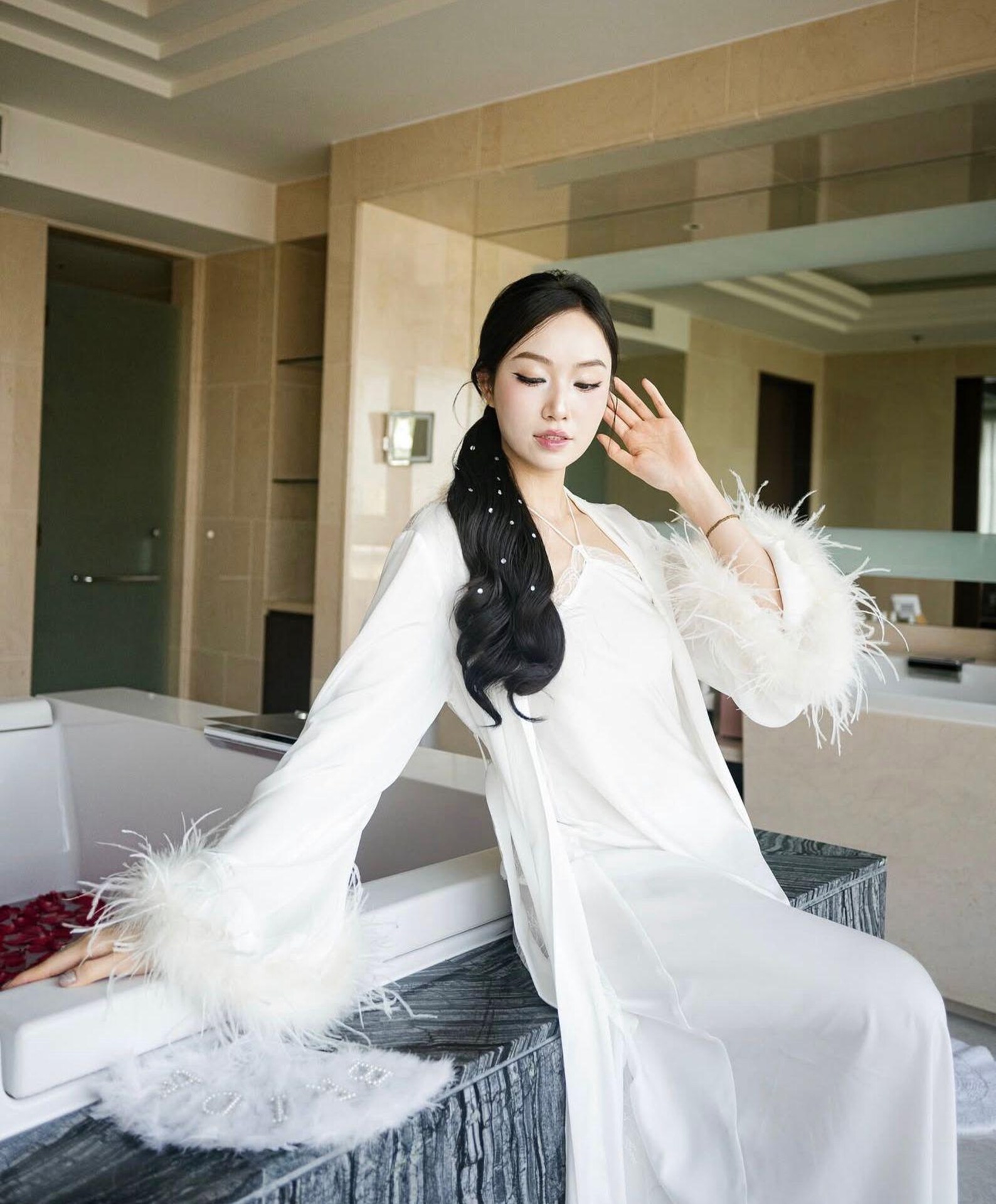 Feather Personalized Crystal Long Luxe Robes, Luxury Bridal Loungewear ...
