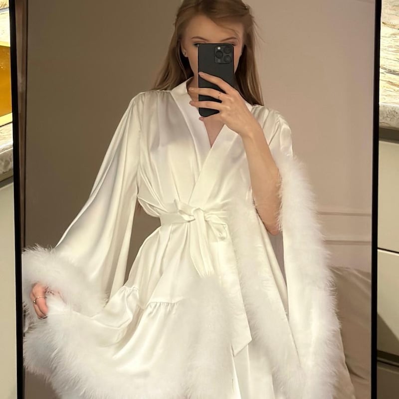 Feather Modal Jersey Robe - Black