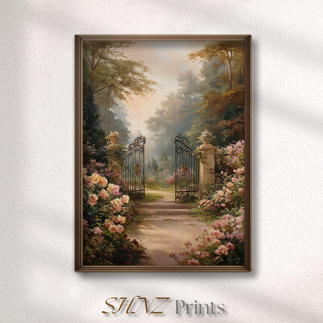Secret Garden Gate Wall Art | Romantic Rose Garden Landscape ...