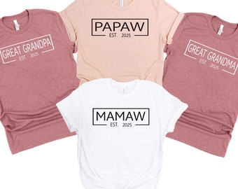 Grandpa and Grandma Est.2025 Shirts, Gift for Grandparents, Baby Announcement Tee, Grandma Grandpa T- Shirts, Grandparents Couple T-Shirts