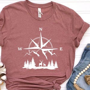 Compass Shirt, Mountain Silhouette Compass Shirt, Mountain T-Shirt, Gift for Camping Lover, Nature Lover Shirt, Hiking Shirt, Adventure Tee