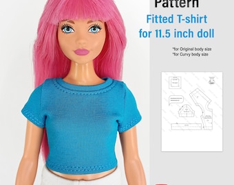 PDF Pattern Fitted T-shirt for Barbie doll