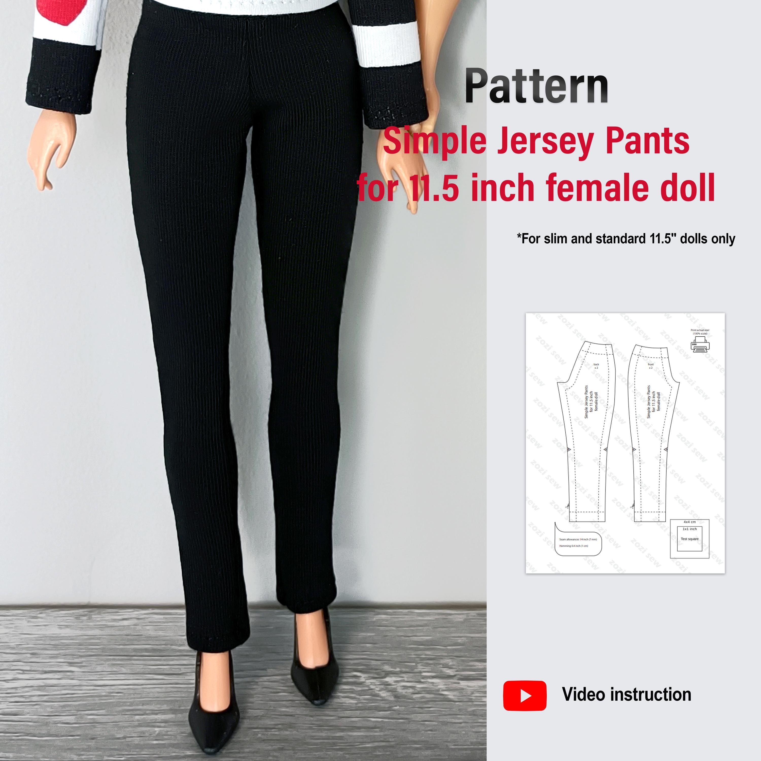 PDF Pattern Simple Jersey Pants for 11.5 inch Barbie doll