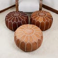 Moroccan Pouf Ottoman home Decor - Round Handmade Leather Tan Brown & Natural Pouf Ottoman, Footstool, Floor Cushion - New Home Gift ! product logo