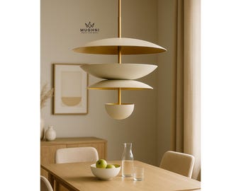 Modern Layered Pendant chandelier Brass Finish Scandinavian ceiling light fixture