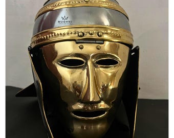 Roman Cavalry Helmet: Wearable Brass Face Parade Armor - SCA LARP Cosplay