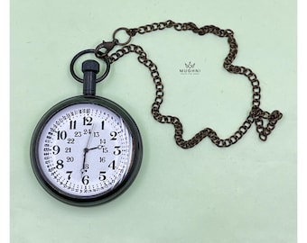 Antique Brass Pocket Watch with Chain – Vintage Steampunk Timepiece for Men & Collectors