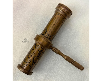 Handcrafted Antique Brass Kaleidoscope Vintage Optical Toy Desk Decor Gift
