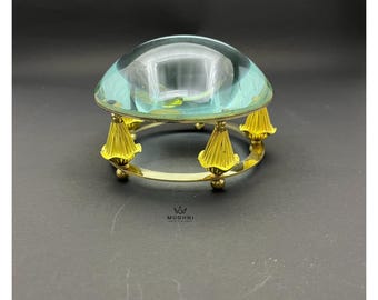 Large Glass Dome Magnifier: Brass Floral Base Paperweight