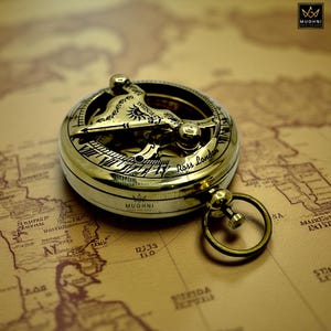 Brass Sundial Compass Polish Brass Finish Pocket Navigation Tool 2&quot; 70gm