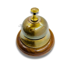 Brass Desk Bell with Wooden Base Antique Finish Vintage Style Reception Bell