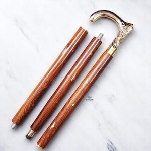 Walking Cane Foldable Victorian style Engraved Brass Handle 36&quot; Wood Stick - Gift