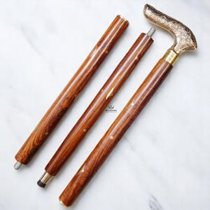 Walking Cane Victorian Engraved Brass Handle Stick 36&quot; Handmade Wood Gift