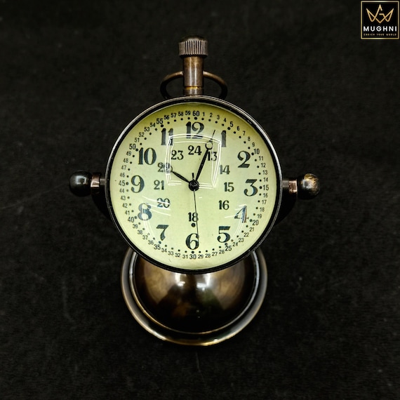 Handmade Brass Table Clock: Vintage Nautical Desk Decor