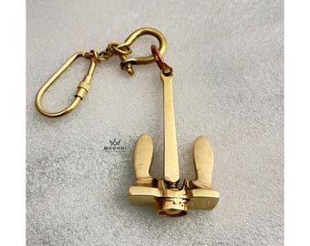 Brass Anchor Keychain | Nautical Ship Anchor Key Ring Maritime Gift