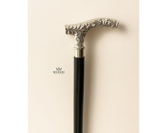 Handmade Silver Brass Derby Handle Walking Cane – Unique Decorative Walking Stick for Seniors, Collectors