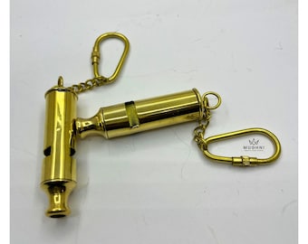 Handmade Brass Whistle Keychain Set: Nautical Vintage Keyring Gift