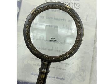 Engraved Brass Magnifying Glass: Vintage Style Reader Decor