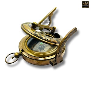 Antique Brass Sundial Compass / Nautical Collectible Tool 3&quot; 160gm
