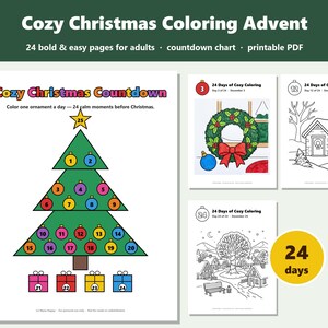 Cozy Christmas Coloring Advent Calendar for Adults, 24 Days Printable Countdown, Bold and Easy image 1